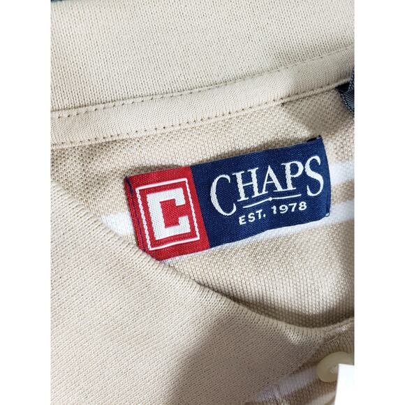 Chaps Polo Shirt Size Extra Large Mens Beige Striped Cotton Golf Preppy NWT - Picture 4 of 9